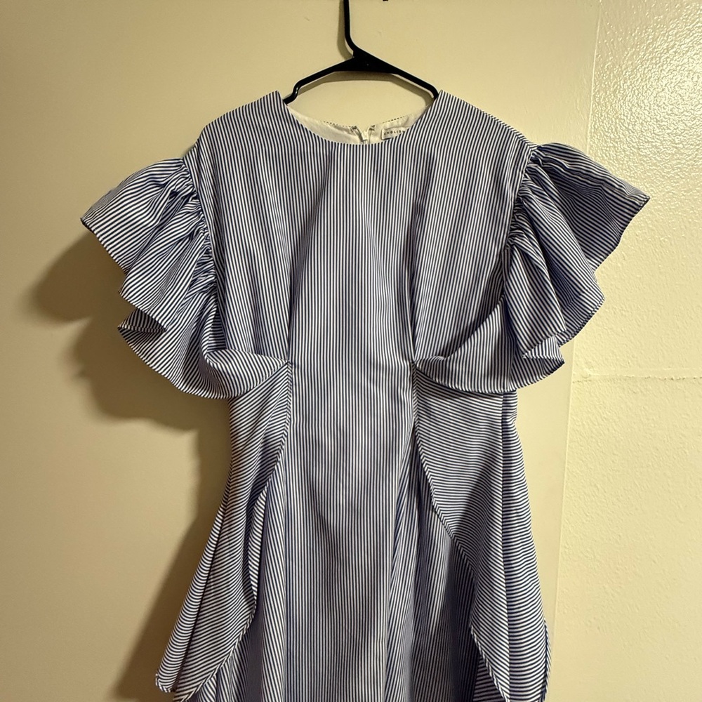 English Factory Blue Striped Ruffle Dress M - Picture 2 of 6